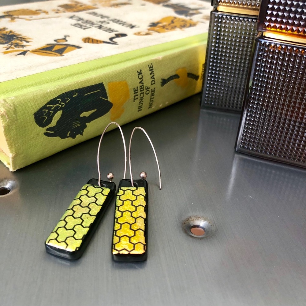 HANDMADE ☀️ Fused Glass Holographic Bar Earrings